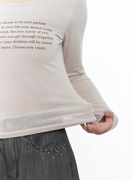 Graphic Text Slim-Fit Long-Sleeve Top CS501