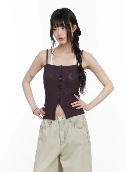 Ribbed Buttoned Tank Top CM526