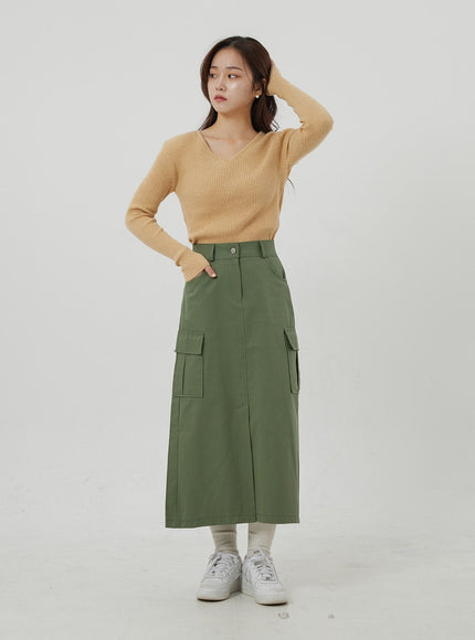 Ribbed Knit V-Neck Top OJ325