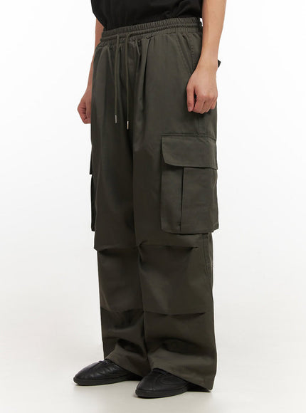 Men's Pintuck Wide-Leg Cargo Pants (Dark green) IF521