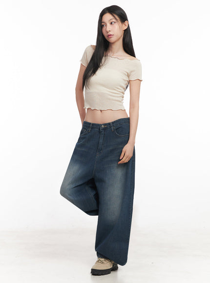 Sheer Frill Off-Shoulder Crop Top IY516