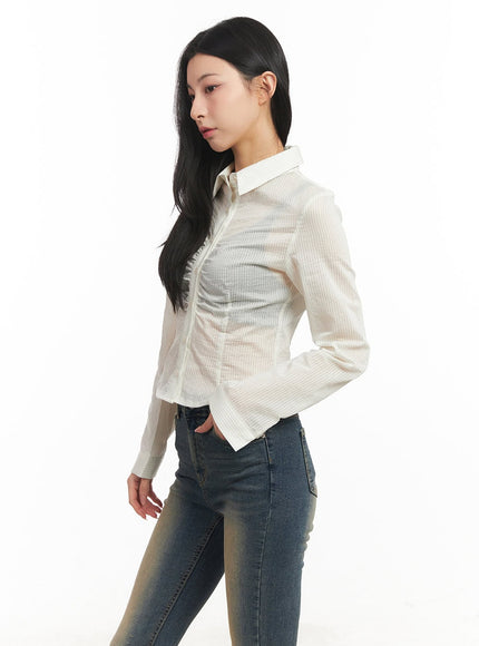 Collared Slim-Fit Buttoned Crop Shirt CM504