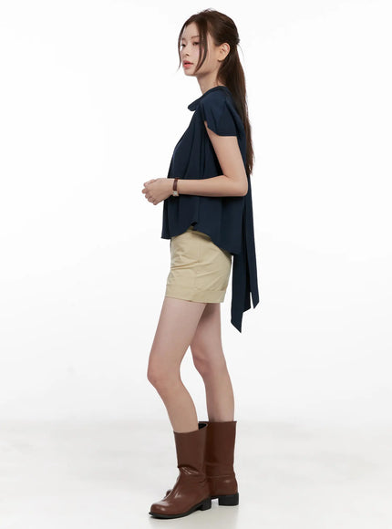 shirred-ribbon-short-sleeve-blouse-cl523
