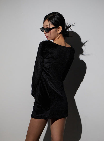 Velvet Side Slit Square Neck Mini Dress CJ311