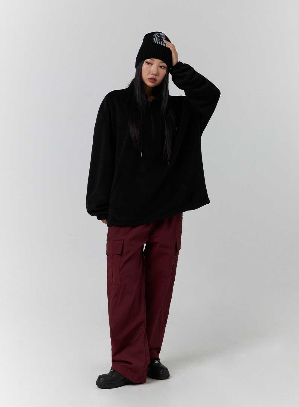 terry-middle-waist-solid-pocket-cargo-pants-cd329