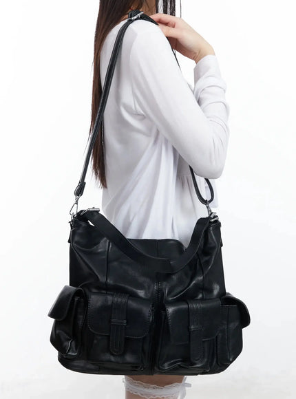 Faux Leather Two-Pocket Shoulder Bag IF505