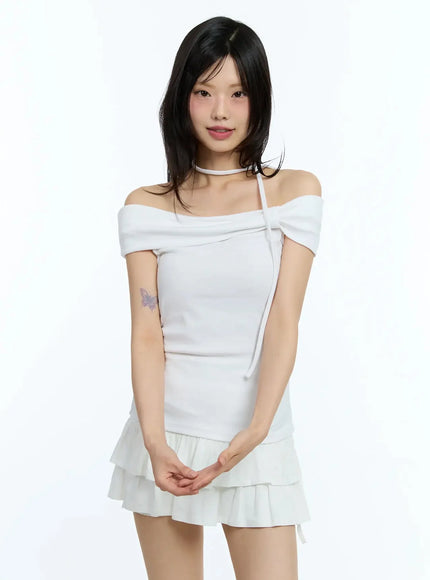 ribbon-off-shoulder-tee-with-scarf-set-iu524