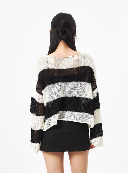 Boat Neck Stripe Sweater CA306