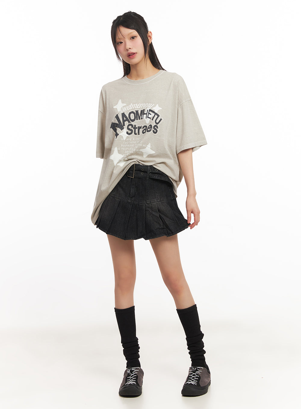 Pleated Denim Buckle Mini Skirt IY502