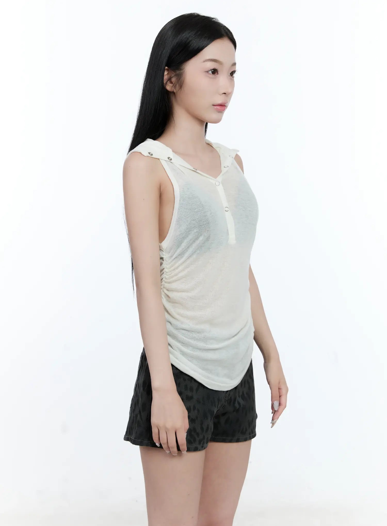 Sheer Hooded Sleeveless Top CG501