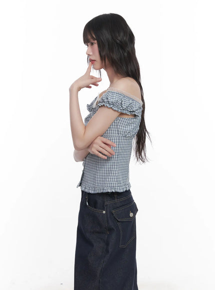 plaid-frill-off-shoulder-top-cu519