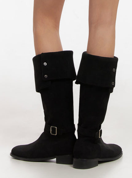 Buckle-Strap Faux Leather Long Boots ID431