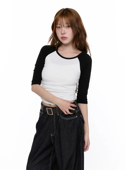 casual-two-tone-3-4-sleeve-top-ca521 / White