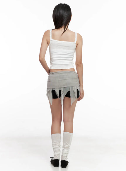 Sheer Frill Asymmetric Mini Skirt CL518