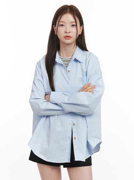 Collared Loose-Fit Button-Down Shirt IJ527