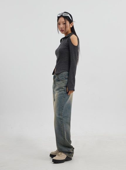 Vintage Wash Wide Leg Jeans CJ319