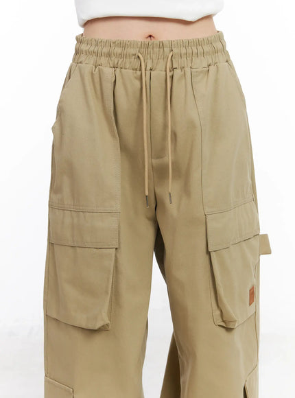 Wide Leg Cargo Pants with Elastic Waist CF519
