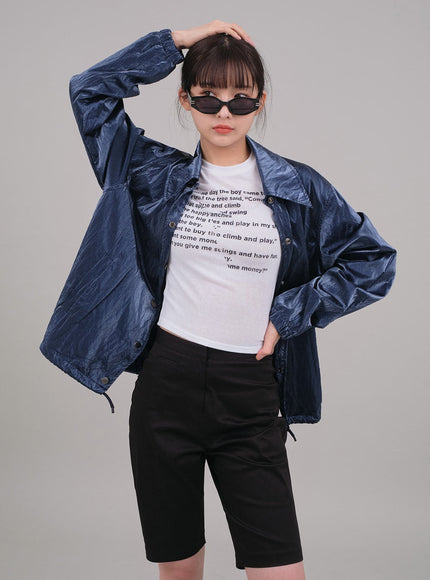 Cropped Long Sleeve T Shirt with Graphic Print F10