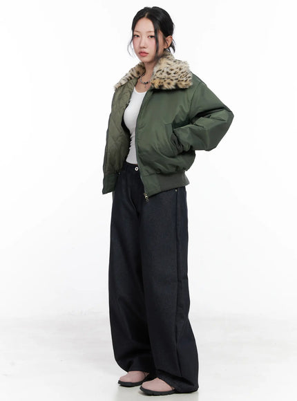 Cozy Faux Fur Collar Bomber Jacket CN514