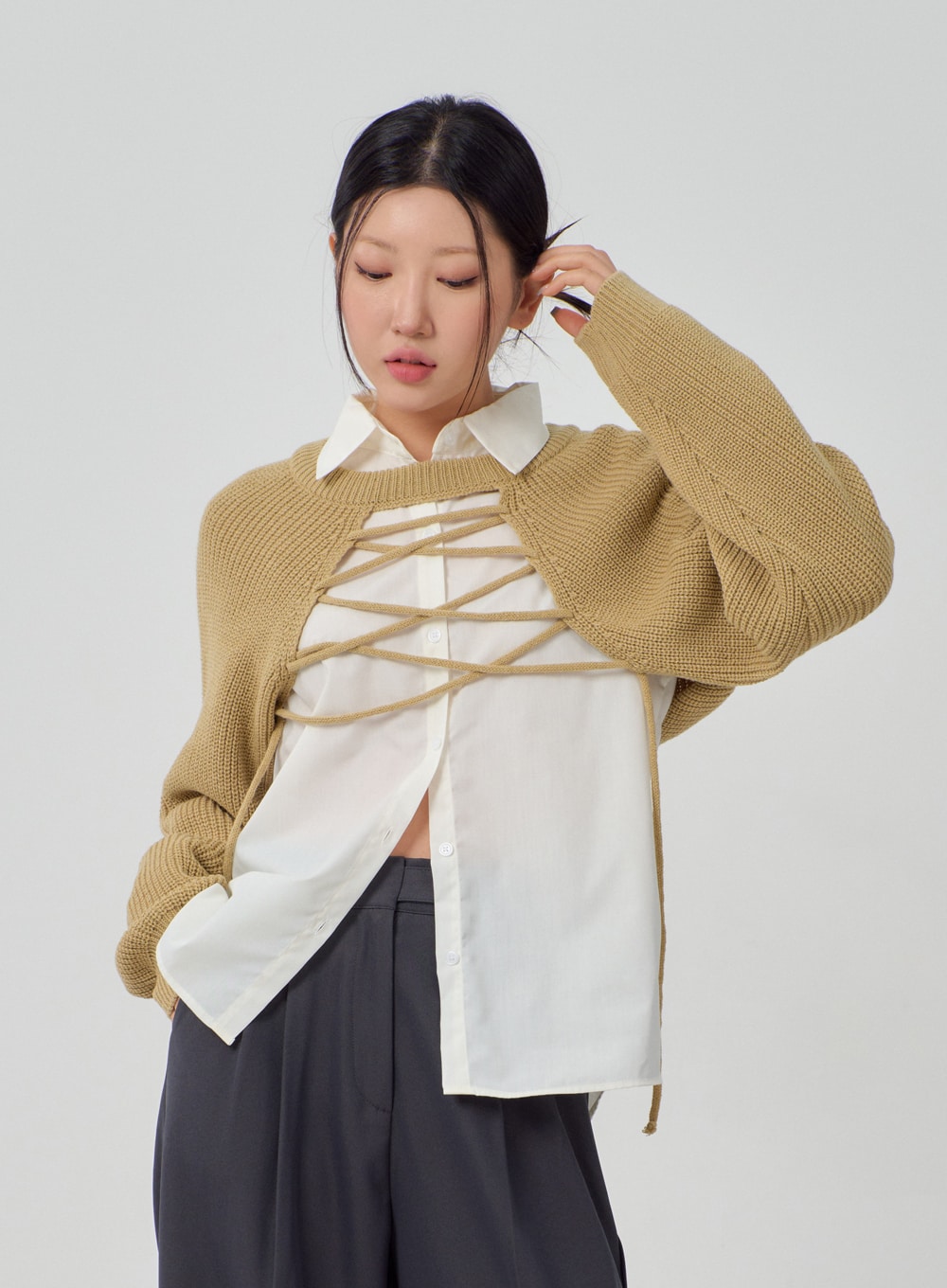 Lace-Up Knit Bolero IM316