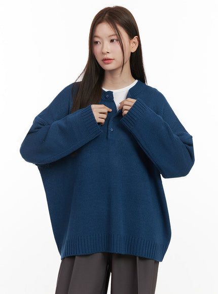 Oversized Half-Button Sweater IJ527