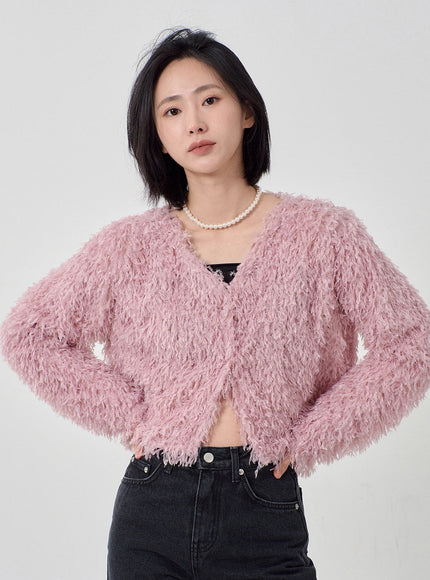 Faux Fur Button Cardigan OD26
