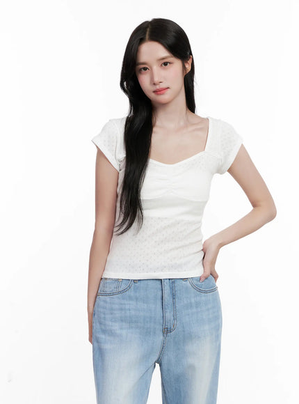 Shirred Cap-Sleeve Sweetheart Top CL515