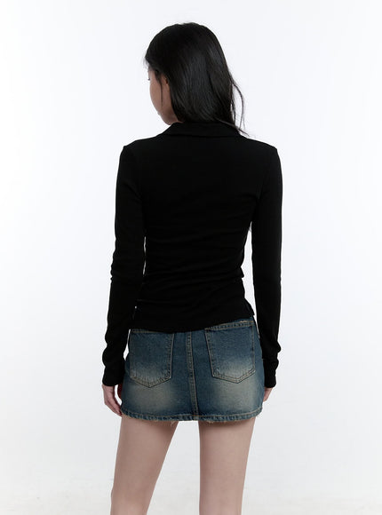 Basic Slim-Fit Collared Long Sleeve Top CJ521