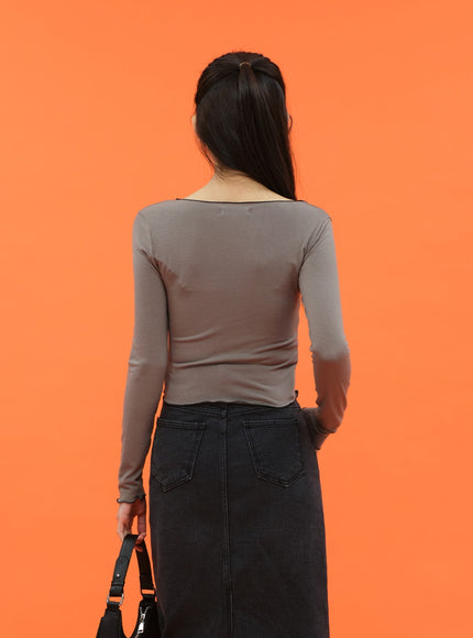 Cropped Long Sleeve Top with Front Lace Detail C1703