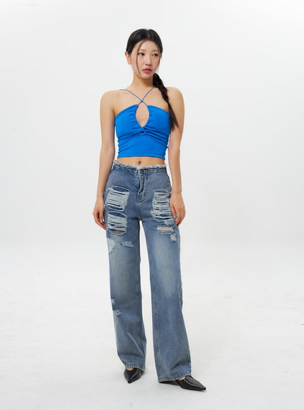 Wide Leg Ripped Jeans IY311