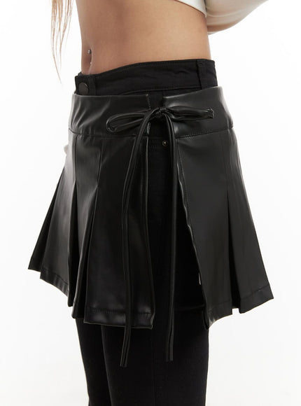faux-leather-pleated-wrap-mini-skirt-cj508