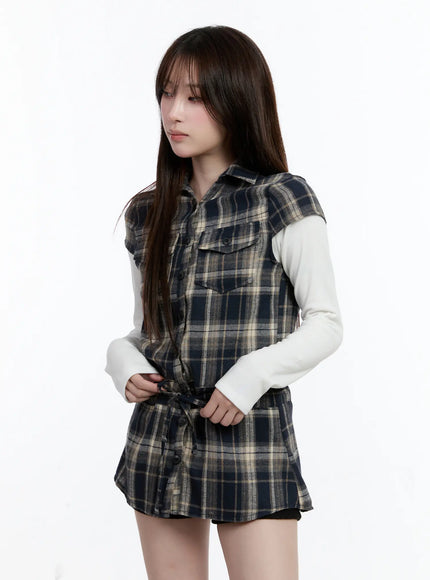 plaid-short-sleeve-mini-dress-cn525