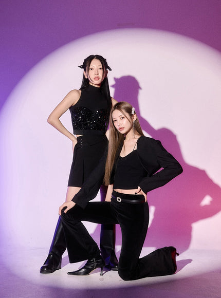 Folded Waist Two Buckle Pleated Mini Skirt BD23