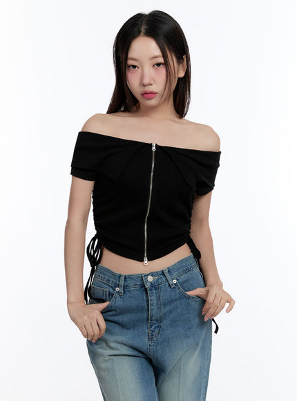 shirred-zip-up-off-shoulder-crop-top-iu503