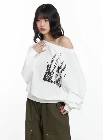 Off-Shoulder Graphic Sweatshirt F516