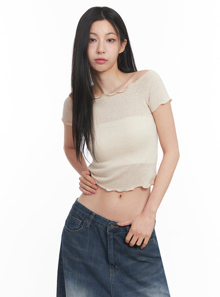 Sheer Frill Off-Shoulder Crop Top IY516