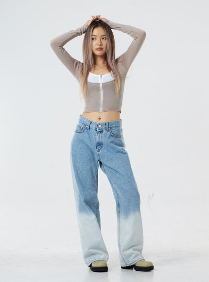 Two Tone Zip-Up Cropped Top CG31