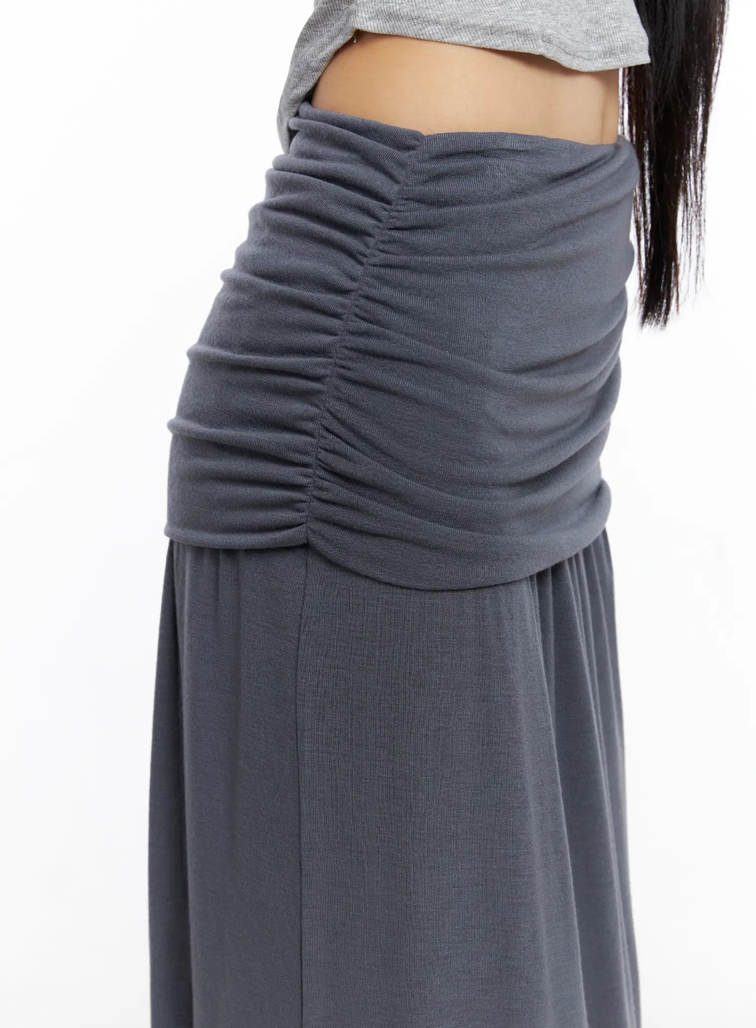Shirred Waist Side-Cut Maxi Skirt CS509