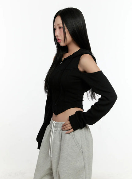 Ribbed Shoulder Cut-Out Hoodie CN506