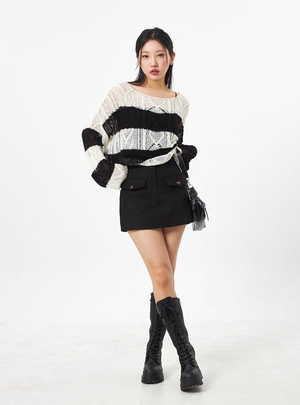 Boat Neck Stripe Sweater CA306