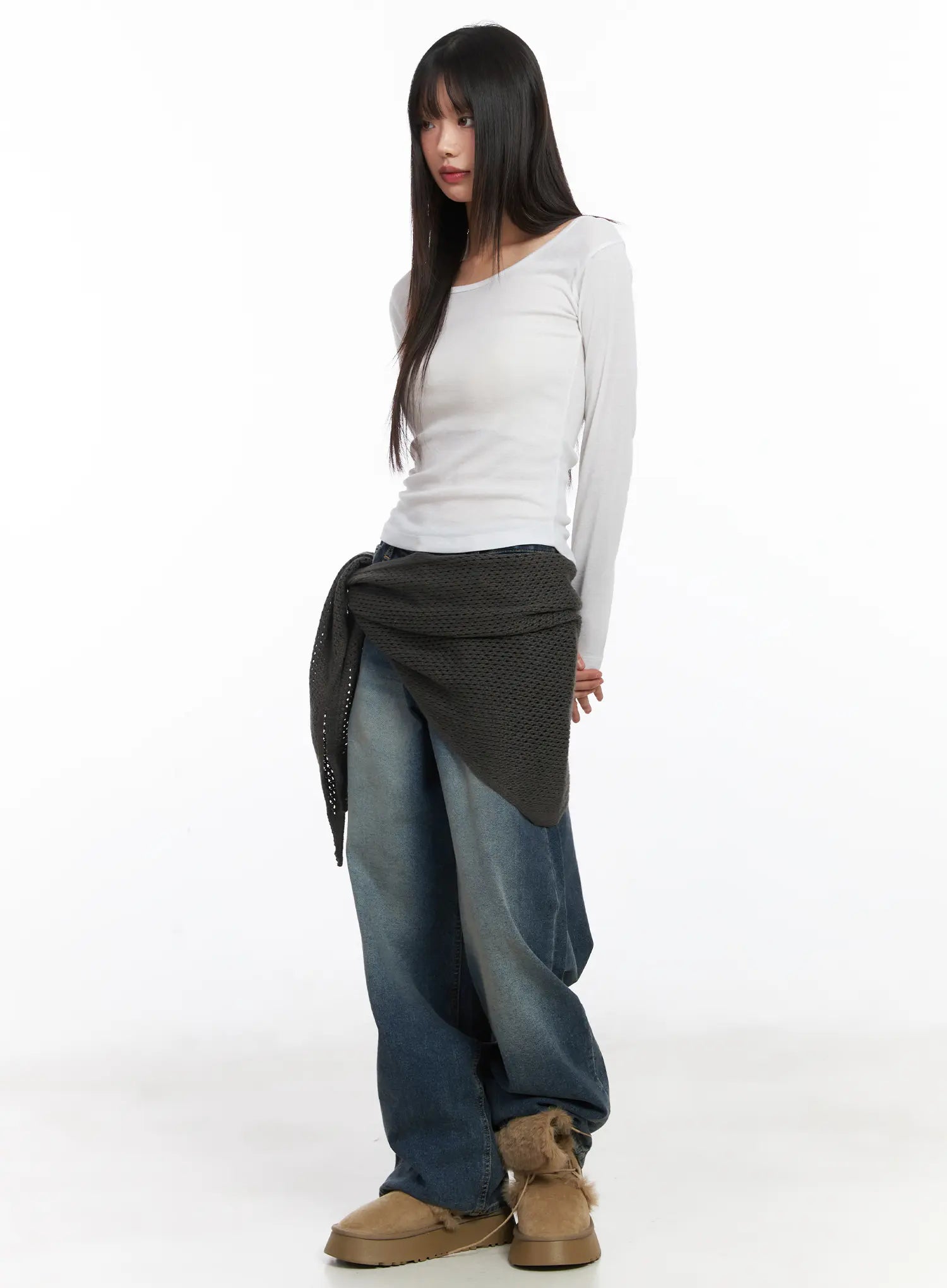 Eliza Fleece-Lined Washed Wide Leg Jeans CD518