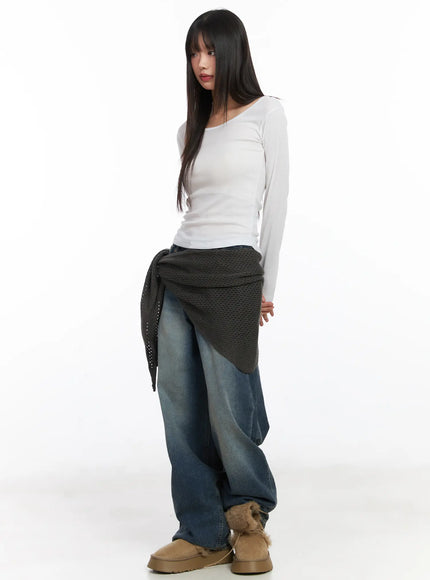 Eliza Fleece-Lined Washed Wide Leg Jeans CD518