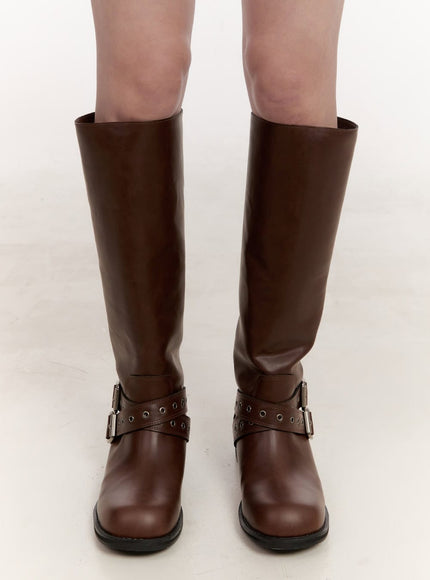 Double Buckle Knee-High Boots CJ531