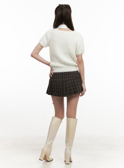 ribbon-checkered-pleated-mini-skirt-cj514