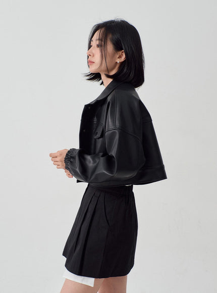 Faux Leather Cropped Jacket OF301