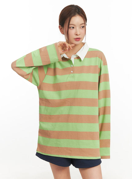 Stripe Long Sleeve Polo Shirt IM514