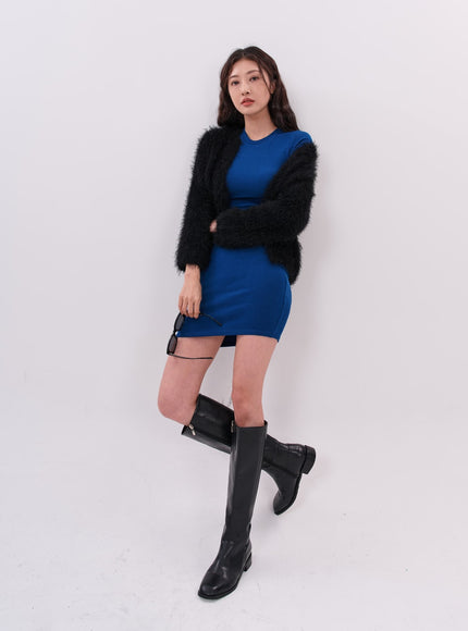 Daily Round Neck Long Sleeve Mini Dress IS05