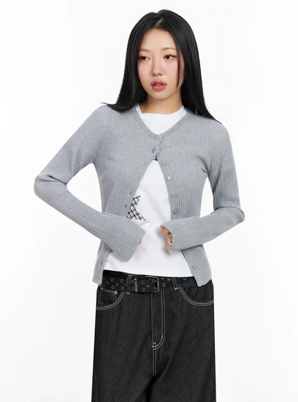 Ribbed Round Neck Cardigan CA513