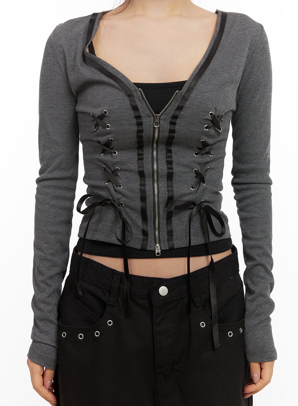 eyelet-lace-up-long-sleeve-cardigan-cd416