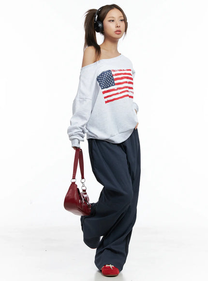 American Flag Off-Shoulder Sweatshirt CS504